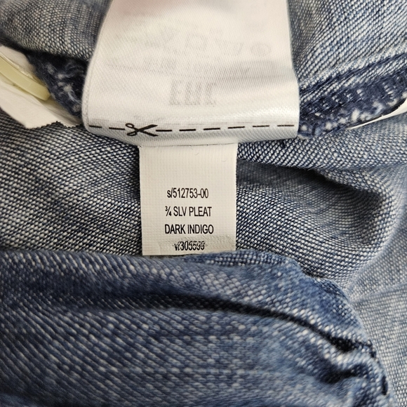 GAP Pleated Shirt Blue Dark Wash Denim Puff 3/4 Sleeve Button Up Top Small - Picture 7 of 7